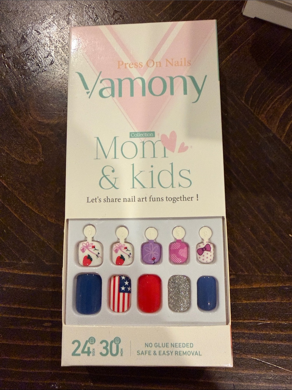 Mom & Kids Press-On Nails – Red, Blue, Purple, Silver, White